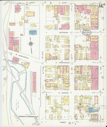 Sanborn Fire Insurance Map from Wausau, Marathon County, Wisconsin (1912), Sheet #0014 - Complete Map Set gallery image, historic Sanborn map, vintage wall art, Wisconsin Wisconsin