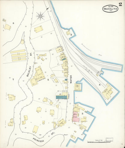 Sanborn Fire Insurance Map from Sausalito, Marin County, California (1891), Sheet #0002 - Complete Map Set gallery image, historic Sanborn map, vintage wall art, California California