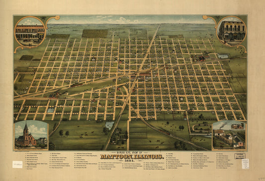 Birds eye view of Mattoon, Illinois 1884. (1884) – Historic Bird’s-Eye View Panorama Print
