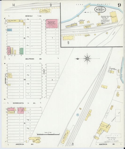 Sanborn Fire Insurance Map from Bemidji, Beltrami County, Minnesota (1909), Sheet #0009 - Historic Sanborn Fire Insurance Map Print, vintage old map wall art, antique decor, genealogy gift, Minnesota Minnesota map