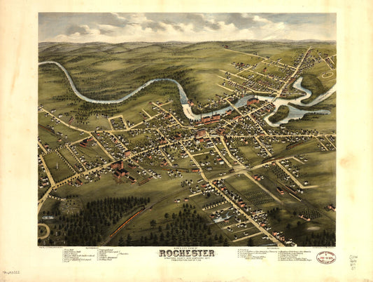 Bird's eye view of Rochester, Strafford County, New Hampshire, 1877 : from a position, east of town (1877) – Historic Bird’s-Eye View Panorama Print
