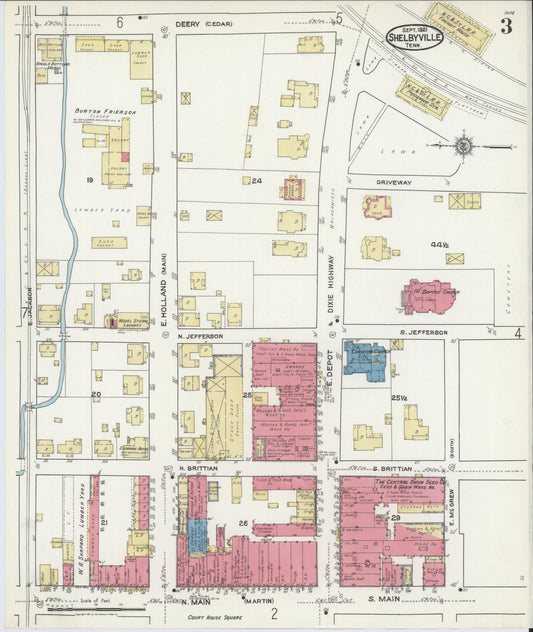 Sanborn Fire Insurance Map from Shelbyville, Bedford County, Tennessee (1921), Sheet #0003 - Historic Sanborn Fire Insurance Map Print, vintage old map wall art, antique decor, genealogy gift, Tennessee Tennessee map