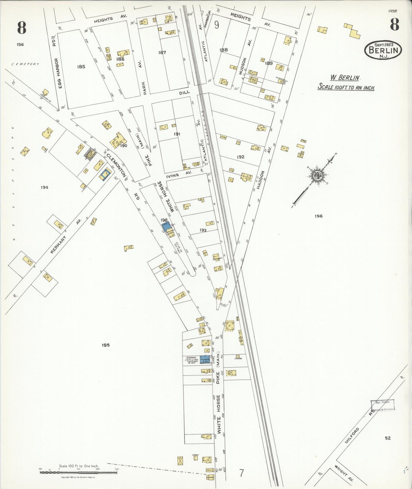 Sanborn Fire Insurance Map from Berlin, Camden County, New Jersey (1923), Sheet #0008 - Complete Map Set gallery image, historic Sanborn map, vintage wall art, New Jersey New Jersey