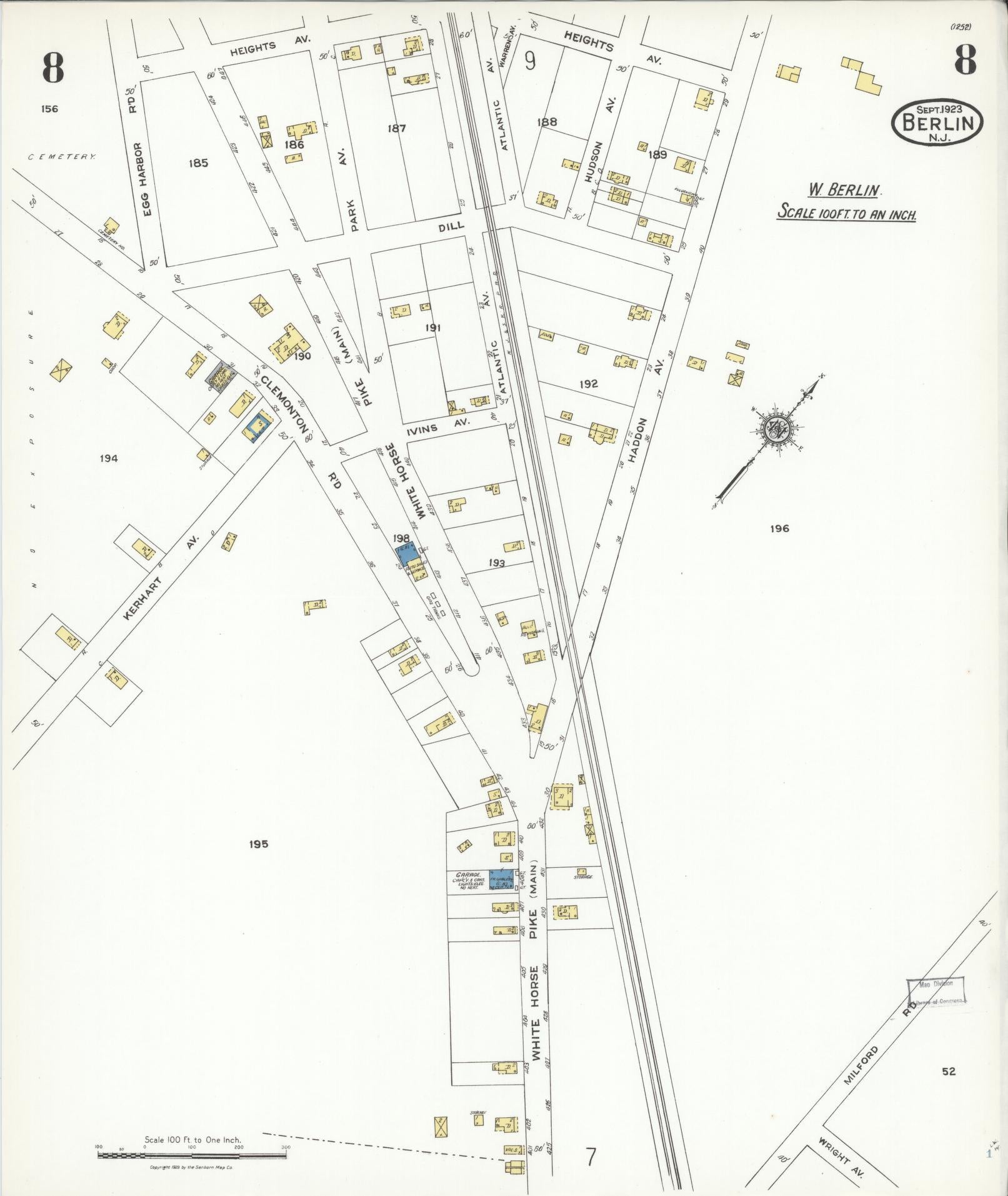Sanborn Fire Insurance Map from Berlin, Camden County, New Jersey (1923), Sheet #0008 - Complete Map Set gallery image, historic Sanborn map, vintage wall art, New Jersey New Jersey