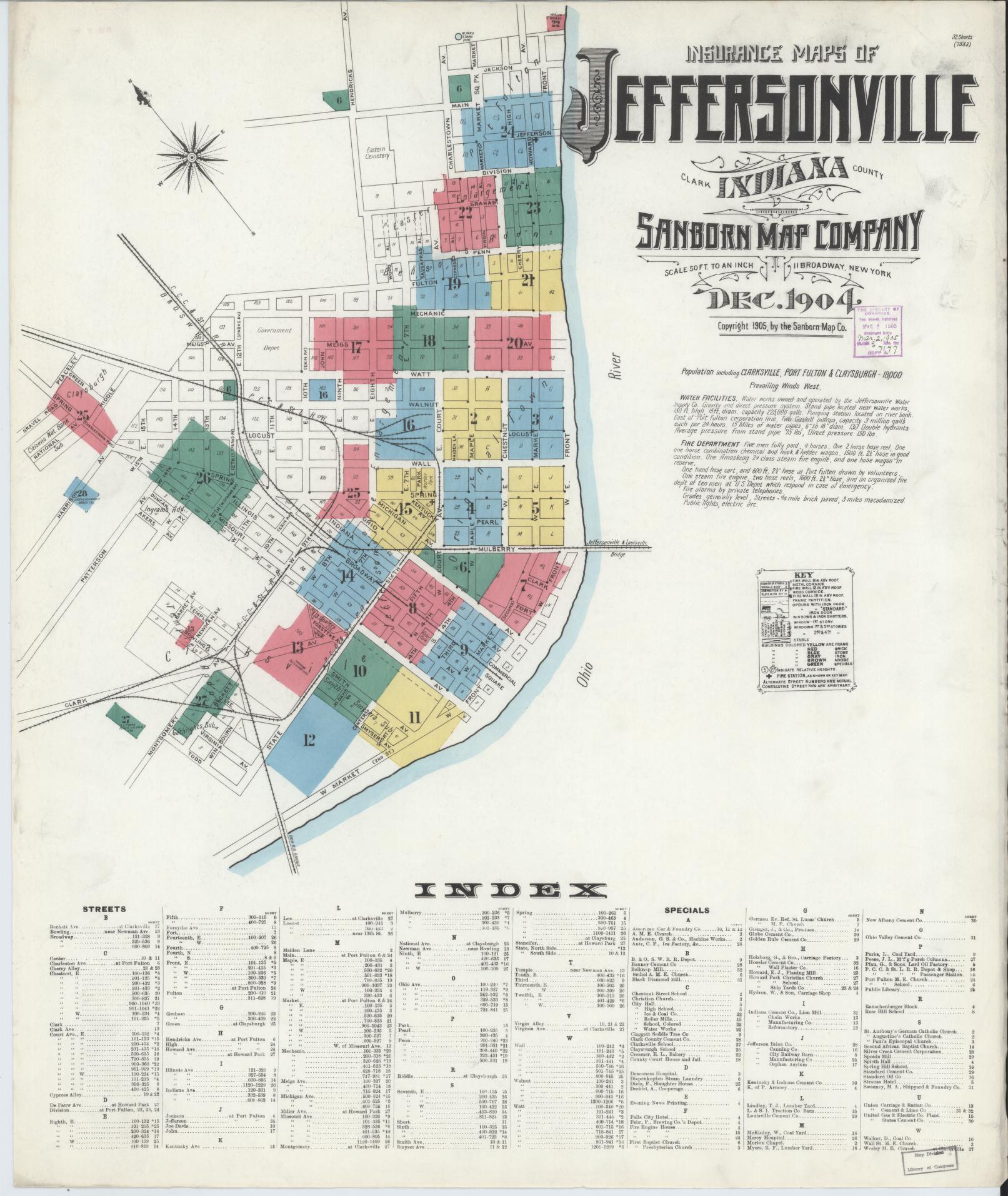 Sanborn Fire Insurance Map from Jeffersonville, Clark County, Indiana. (1904) – Historic Sanborn Fire Insurance Map Print