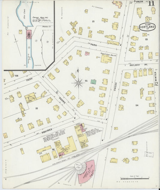 Sanborn Fire Insurance Map from Cortland, Cortland County, New York (1897), Sheet #0011 - Historic Sanborn Fire Insurance Map Print, vintage old map wall art, antique decor, genealogy gift, New York New York map