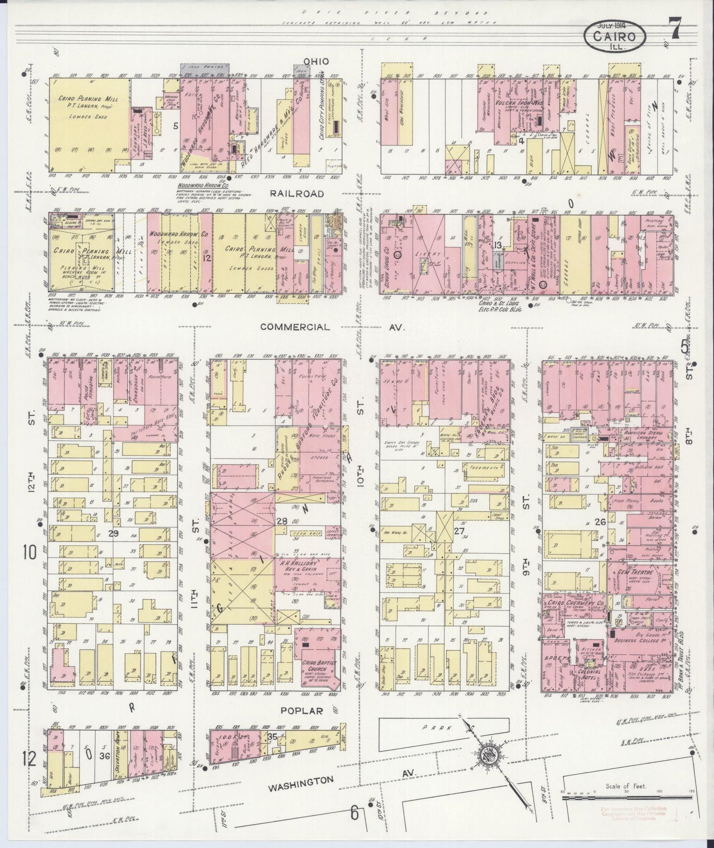 Sanborn Fire Insurance Map from Cairo, Alexander County, Illinois (1914), Sheet #0007 - Complete Map Set gallery image, historic Sanborn map, vintage wall art, Illinois Illinois