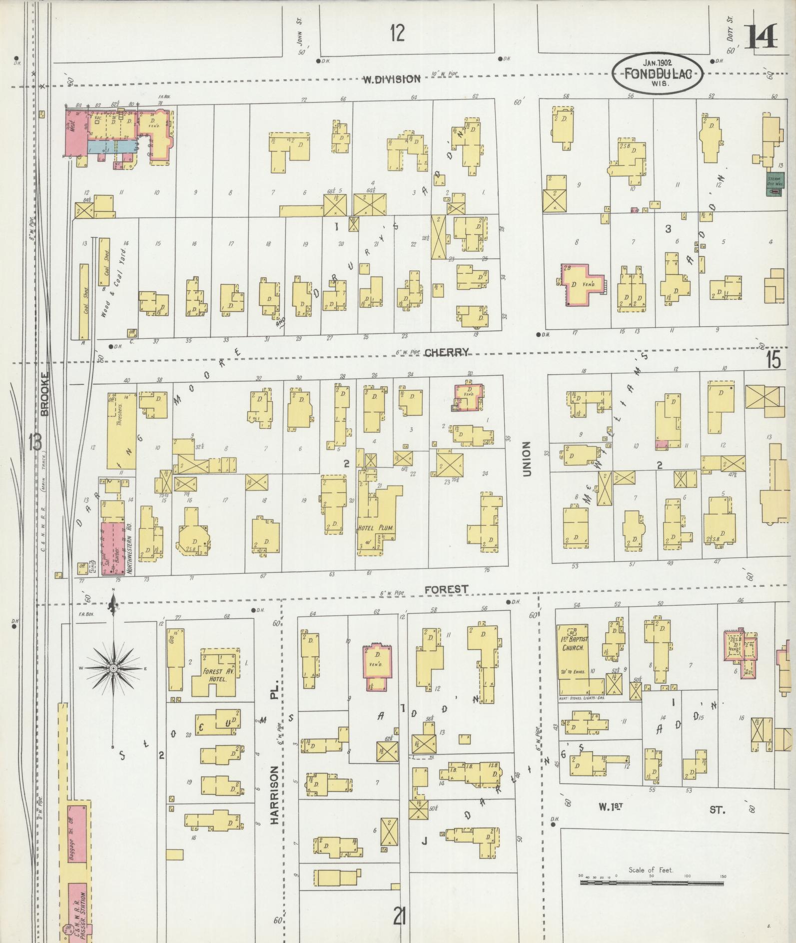Sanborn Fire Insurance Map from Fond du Lac, Fond du Lac County, Wisconsin (1902), Sheet #0014 - Complete Map Set gallery image, historic Sanborn map, vintage wall art, Wisconsin Wisconsin