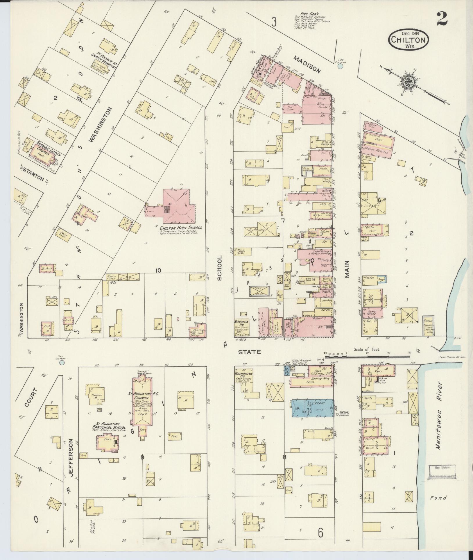 Sanborn Fire Insurance Map from Chilton, Calumet County, Wisconsin (1914), Sheet #0002 - Complete Map Set gallery image, historic Sanborn map, vintage wall art, Wisconsin Wisconsin