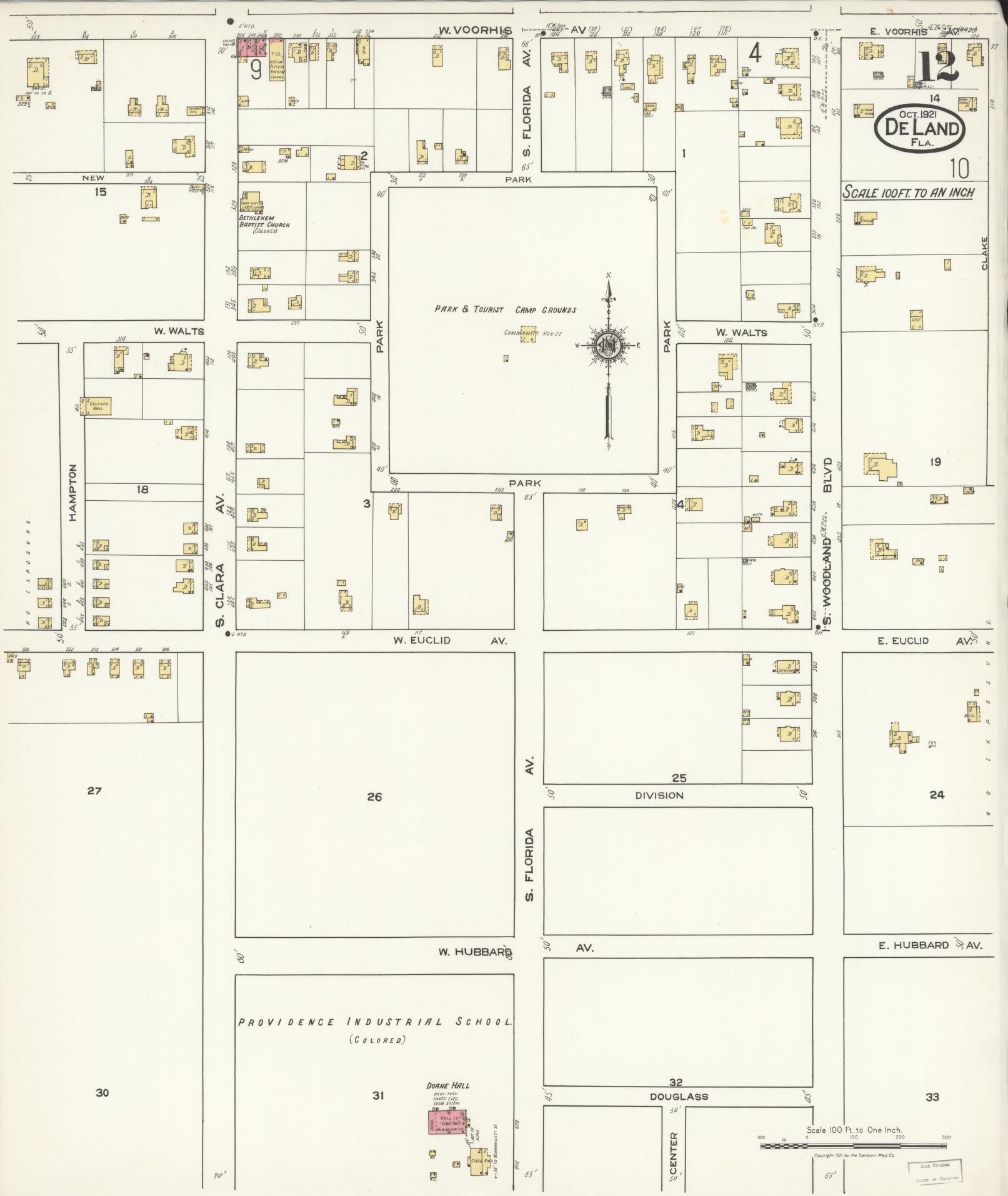 Sanborn Fire Insurance Map from De Land, Volusia County, Florida (1921), Sheet #0012 - Complete Map Set gallery image, historic Sanborn map, vintage wall art, Florida Florida