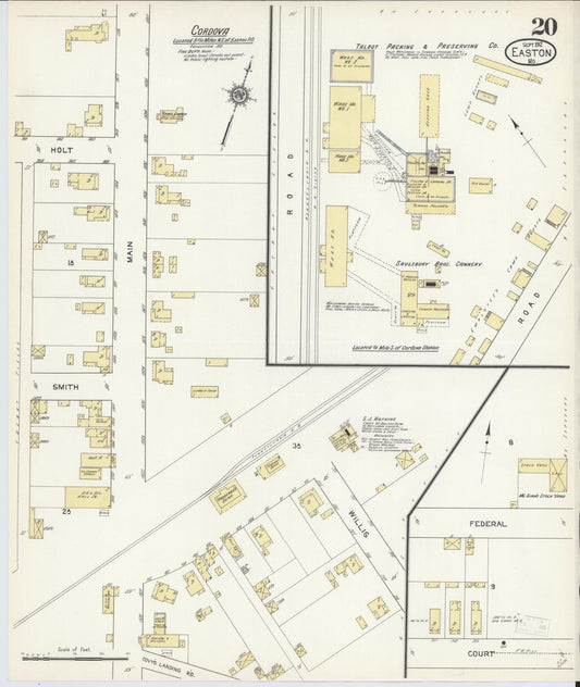 Talbot, Maryland - 1912 - Sanborn Fire Insurance Map, Sheet #0020 - Historic Sanborn Fire Insurance Map Print, Talbot Maryland 1912 0020 vintage old map wall art