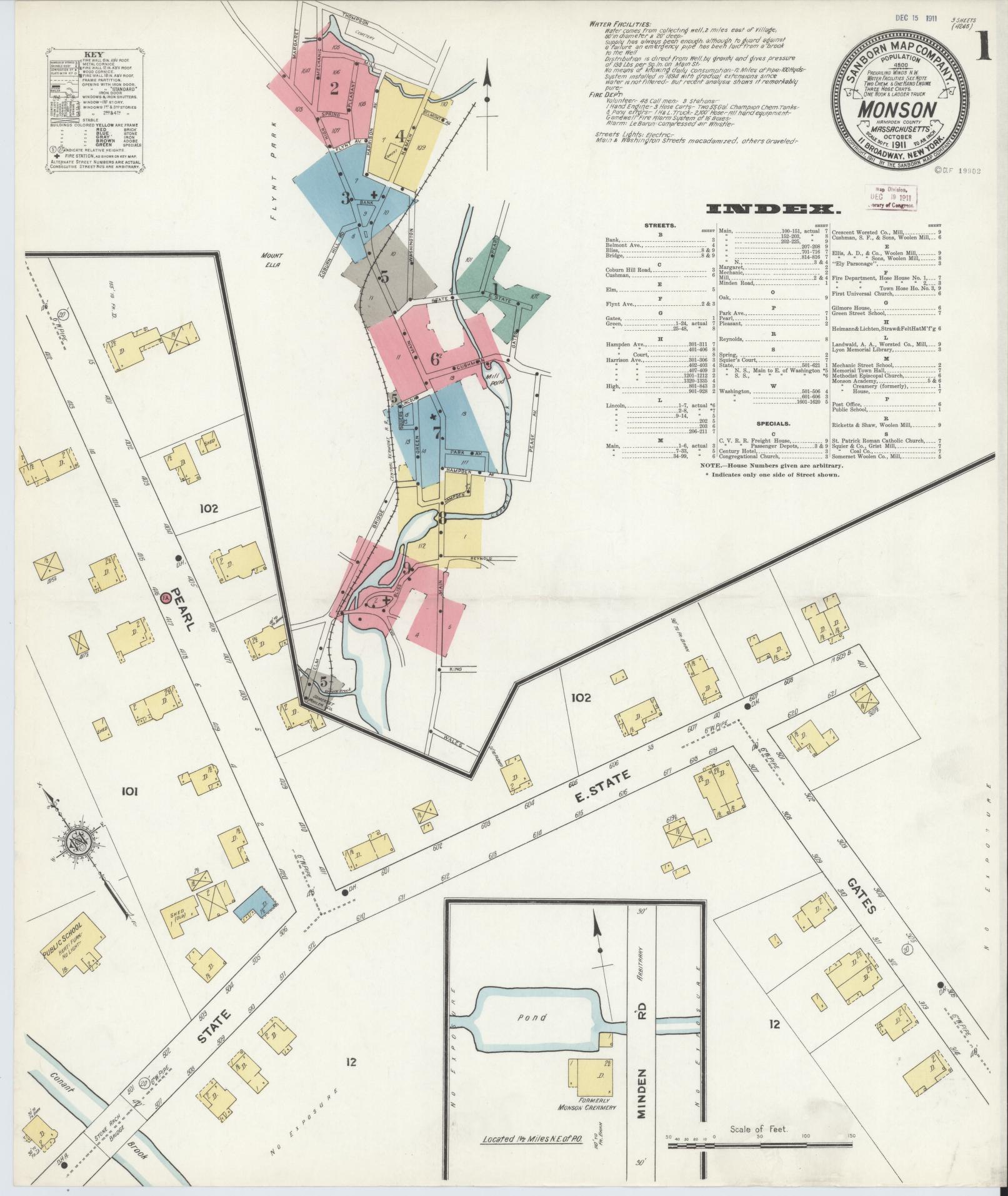 Sanborn Fire Insurance Map from Monson, Hampden County, Massachusetts. (1911) – Historic Sanborn Fire Insurance Map Print