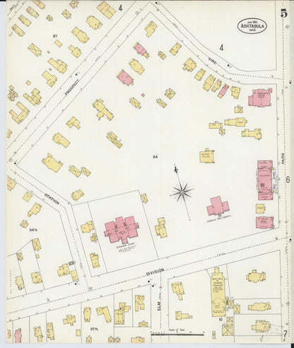Sanborn Fire Insurance Map from Ashtabula, Ashtabula County, Ohio (1903), Sheet #0005 - Historic Sanborn Fire Insurance Map Print, vintage old map wall art, antique decor, genealogy gift, Ohio Ohio map