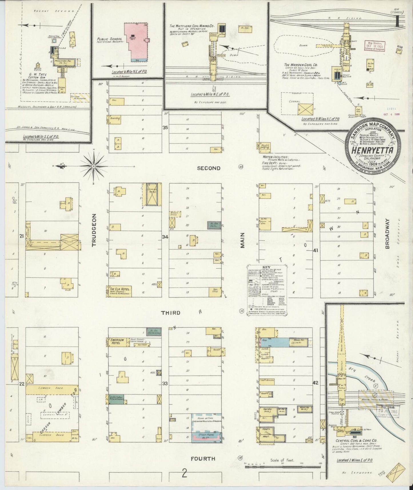 Sanborn Fire Insurance Map from Henryetta, Okmulgee County, Oklahoma (1909), Sheet #0001 - Complete Map Set gallery image, historic Sanborn map, vintage wall art, Oklahoma Oklahoma