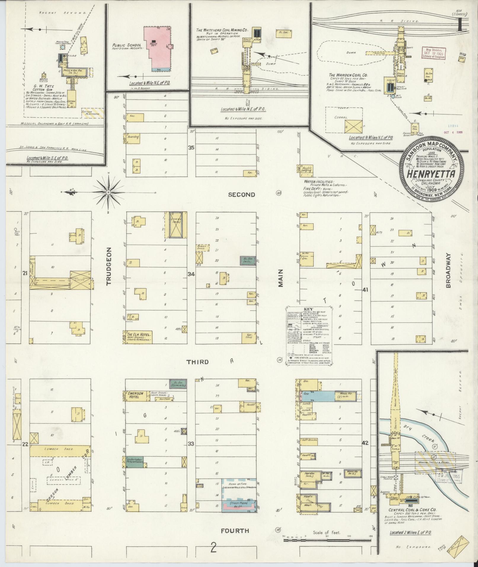Sanborn Fire Insurance Map from Henryetta, Okmulgee County, Oklahoma (1909), Sheet #0001 - Complete Map Set gallery image, historic Sanborn map, vintage wall art, Oklahoma Oklahoma