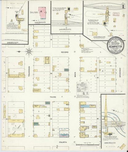 Sanborn Fire Insurance Map from Henryetta, Okmulgee County, Oklahoma (1909), Sheet #0001 - Complete Map Set gallery image, historic Sanborn map, vintage wall art, Oklahoma Oklahoma
