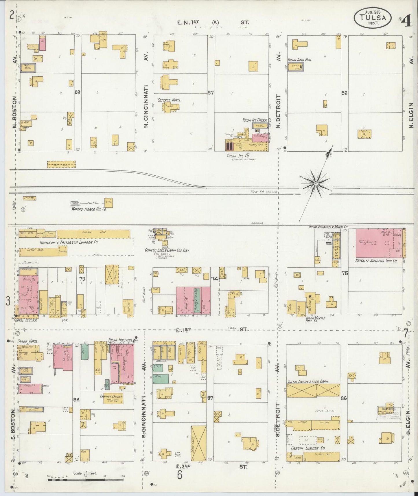 Sanborn Fire Insurance Map from Tulsa, Tulsa County, Oklahoma (1905), Sheet #0004 - Complete Map Set gallery image, historic Sanborn map, vintage wall art, Oklahoma Oklahoma
