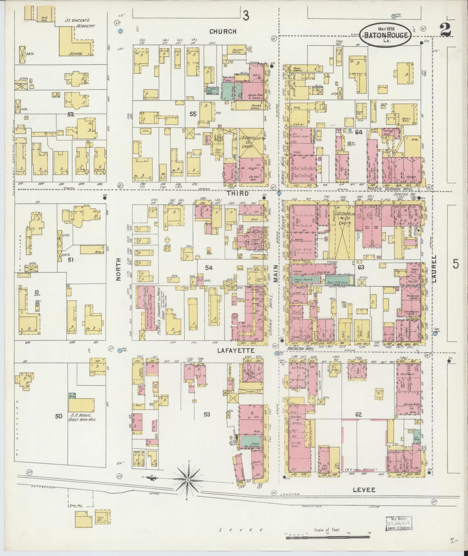Sanborn Fire Insurance Map from Baton Rouge, East Baton Rouge Parish, Louisiana (1898), Sheet #0002 - Complete Map Set gallery image, historic Sanborn map, vintage wall art, Louisiana Louisiana