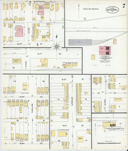 Sanborn Fire Insurance Map from Mount Carmel, Northumberland County, Pennsylvania (1901), Sheet #0007 - Historic Sanborn Fire Insurance Map Print, vintage old map wall art, antique decor, genealogy gift, Pennsylvania Pennsylvania map