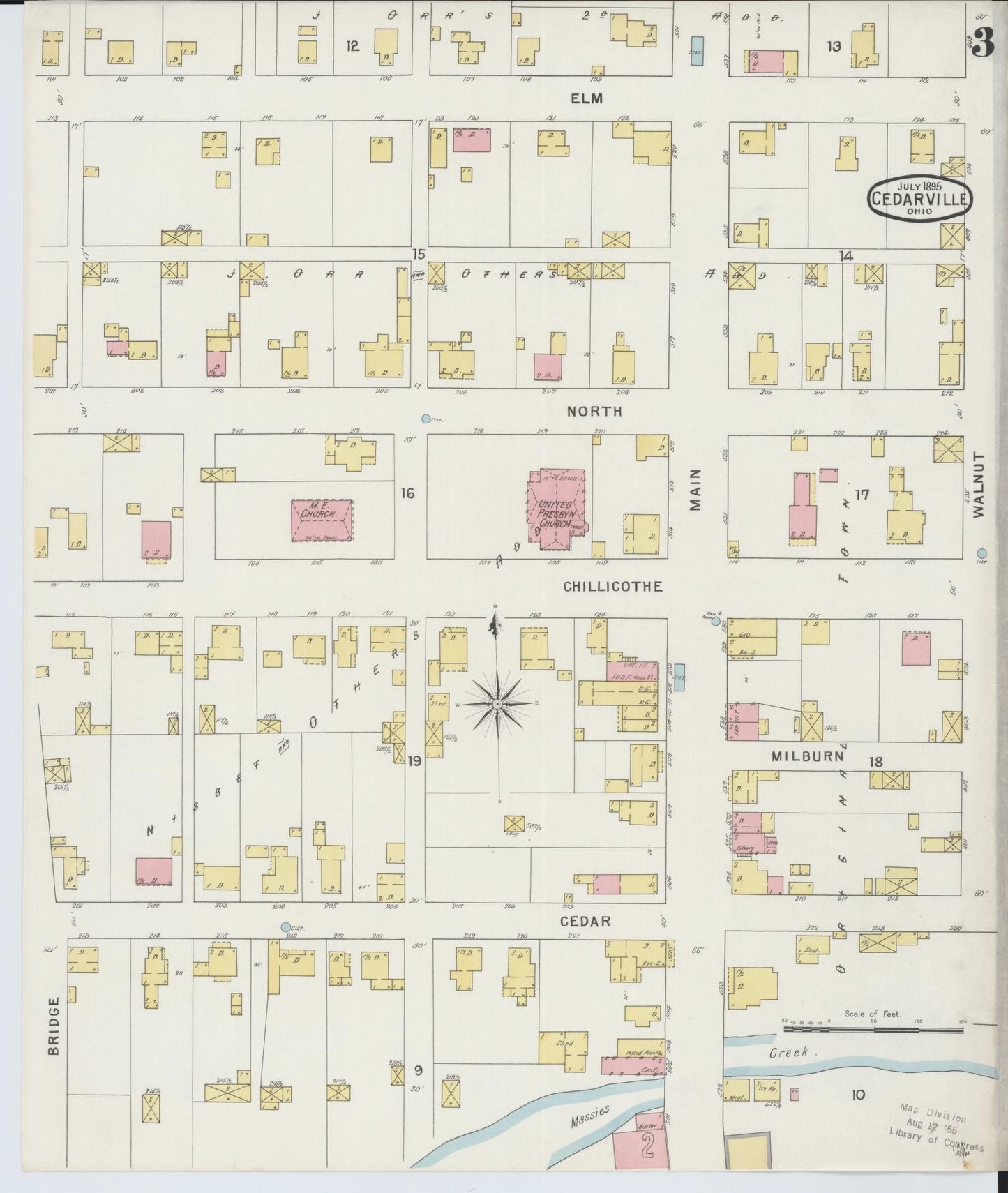 Sanborn Fire Insurance Map from Cedarville, Greene County, Ohio (1895), Sheet #0003 - Historic Sanborn Fire Insurance Map Print, vintage old map wall art, antique decor, genealogy gift, Ohio Ohio map