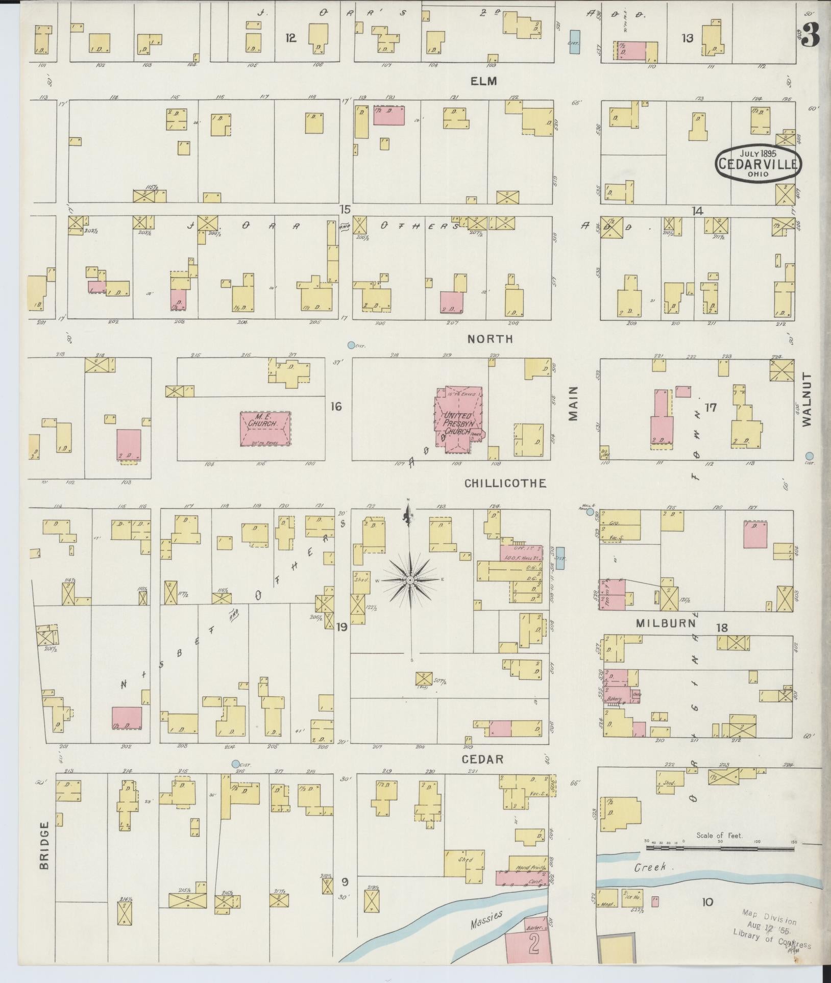 Sanborn Fire Insurance Map from Cedarville, Greene County, Ohio (1895), Sheet #0003 - Historic Sanborn Fire Insurance Map Print, vintage old map wall art, antique decor, genealogy gift, Ohio Ohio map