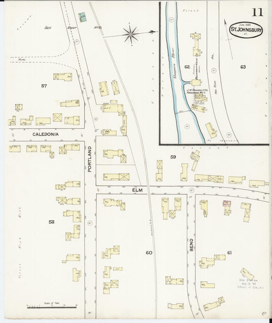 Sanborn Fire Insurance Map from Saint Johnsbury, Caledonia County, Vermont (1889), Sheet #0011 - Historic Sanborn Fire Insurance Map Print, vintage old map wall art, antique decor, genealogy gift, Vermont Vermont map