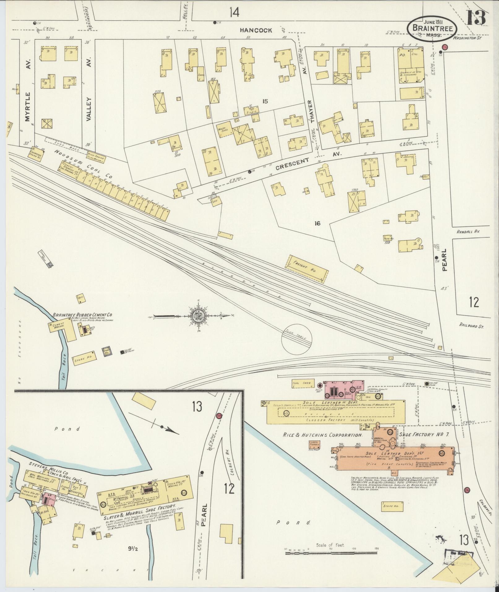 Sanborn Fire Insurance Map from Braintree, Norfolk County, Massachusetts (1911), Sheet #0013 - Complete Map Set gallery image, historic Sanborn map, vintage wall art, Massachusetts Massachusetts