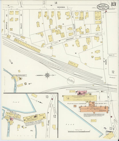 Sanborn Fire Insurance Map from Braintree, Norfolk County, Massachusetts (1911), Sheet #0013 - Complete Map Set gallery image, historic Sanborn map, vintage wall art, Massachusetts Massachusetts