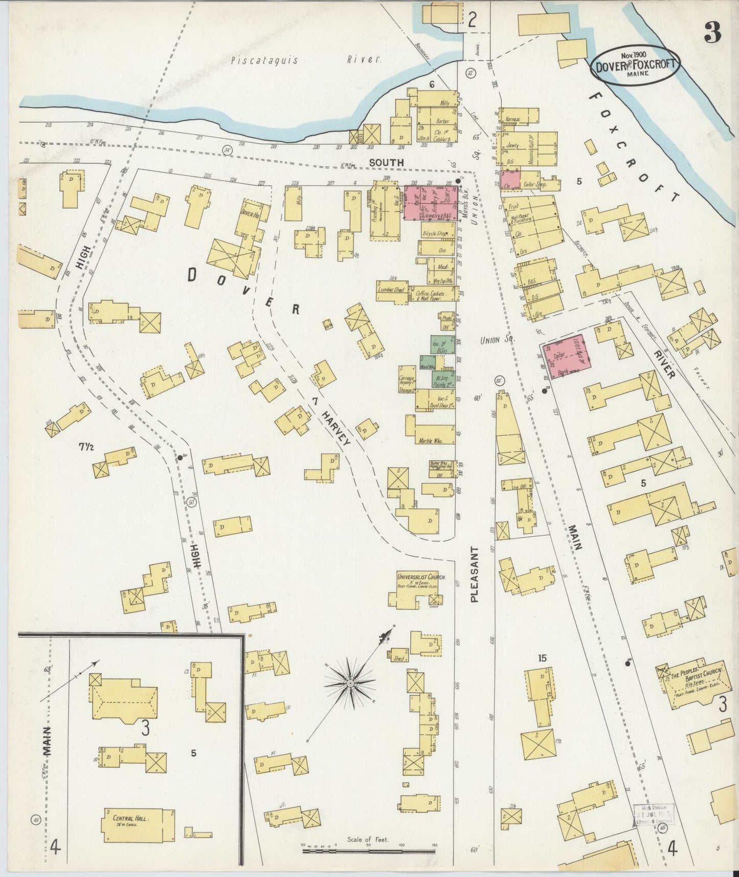 Sanborn Fire Insurance Map from Dover, Piscataguis County, Maine (1900), Sheet #0003 - Historic Sanborn Fire Insurance Map Print, vintage old map wall art, antique decor, genealogy gift, Maine Maine map