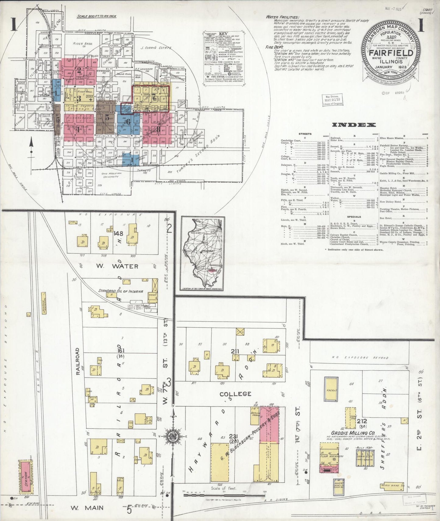 Sanborn Fire Insurance Map from Fairfield, Wayne County, Illinois (1923), Sheet #0001 - Historic Sanborn Fire Insurance Map Print, vintage old map wall art, antique decor, genealogy gift, Illinois Illinois map