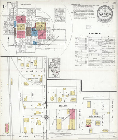 Sanborn Fire Insurance Map from Fairfield, Wayne County, Illinois (1923), Sheet #0001 - Historic Sanborn Fire Insurance Map Print, vintage old map wall art, antique decor, genealogy gift, Illinois Illinois map