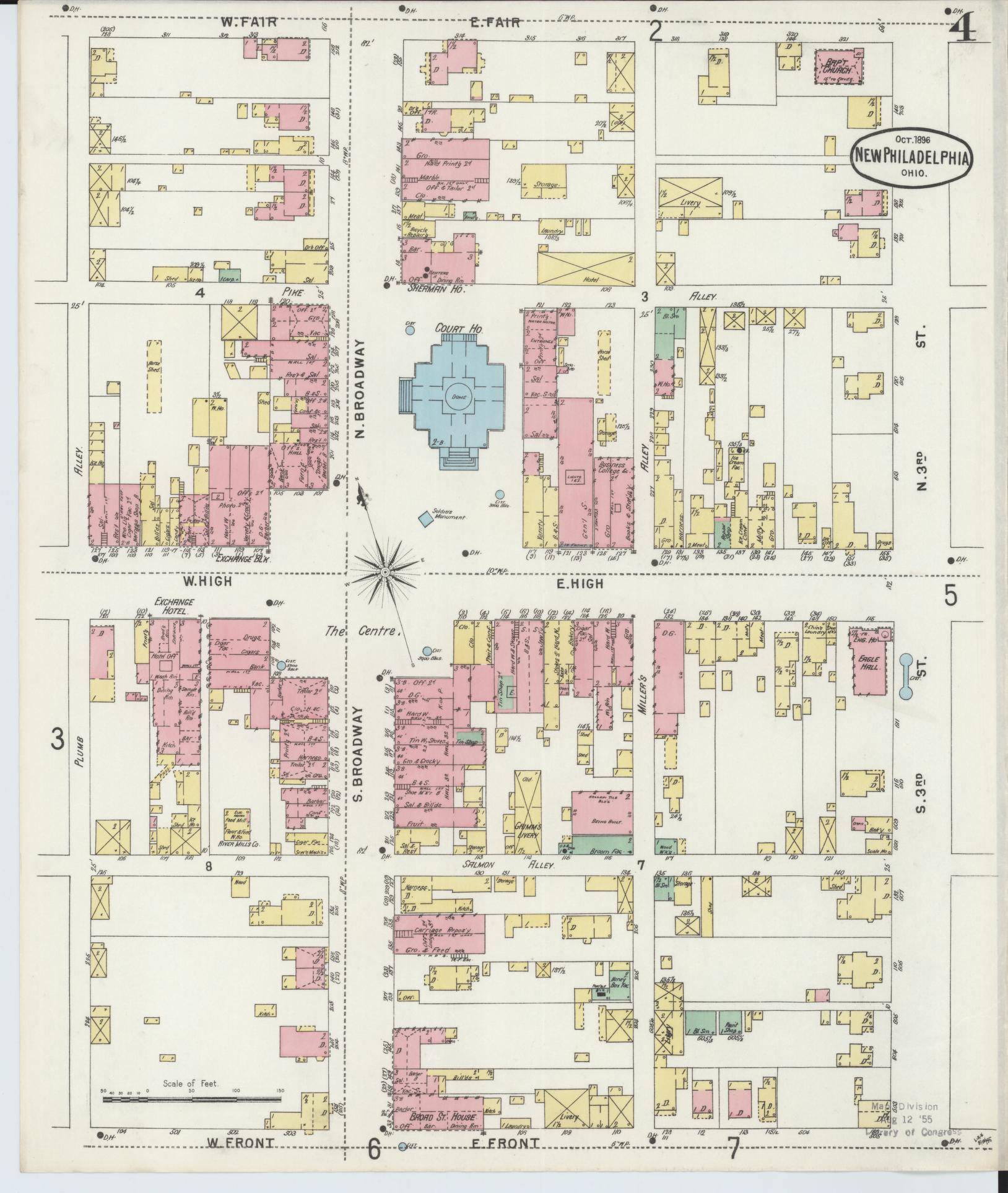 Sanborn Fire Insurance Map from New Philadelphia, Tuscarawas County, Ohio (1896), Sheet #0004 - Historic Sanborn Fire Insurance Map Print, vintage old map wall art, antique decor, genealogy gift, Ohio Ohio map