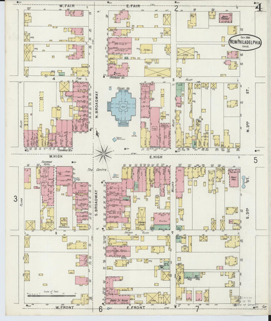 Sanborn Fire Insurance Map from New Philadelphia, Tuscarawas County, Ohio (1896), Sheet #0004 - Historic Sanborn Fire Insurance Map Print, vintage old map wall art, antique decor, genealogy gift, Ohio Ohio map