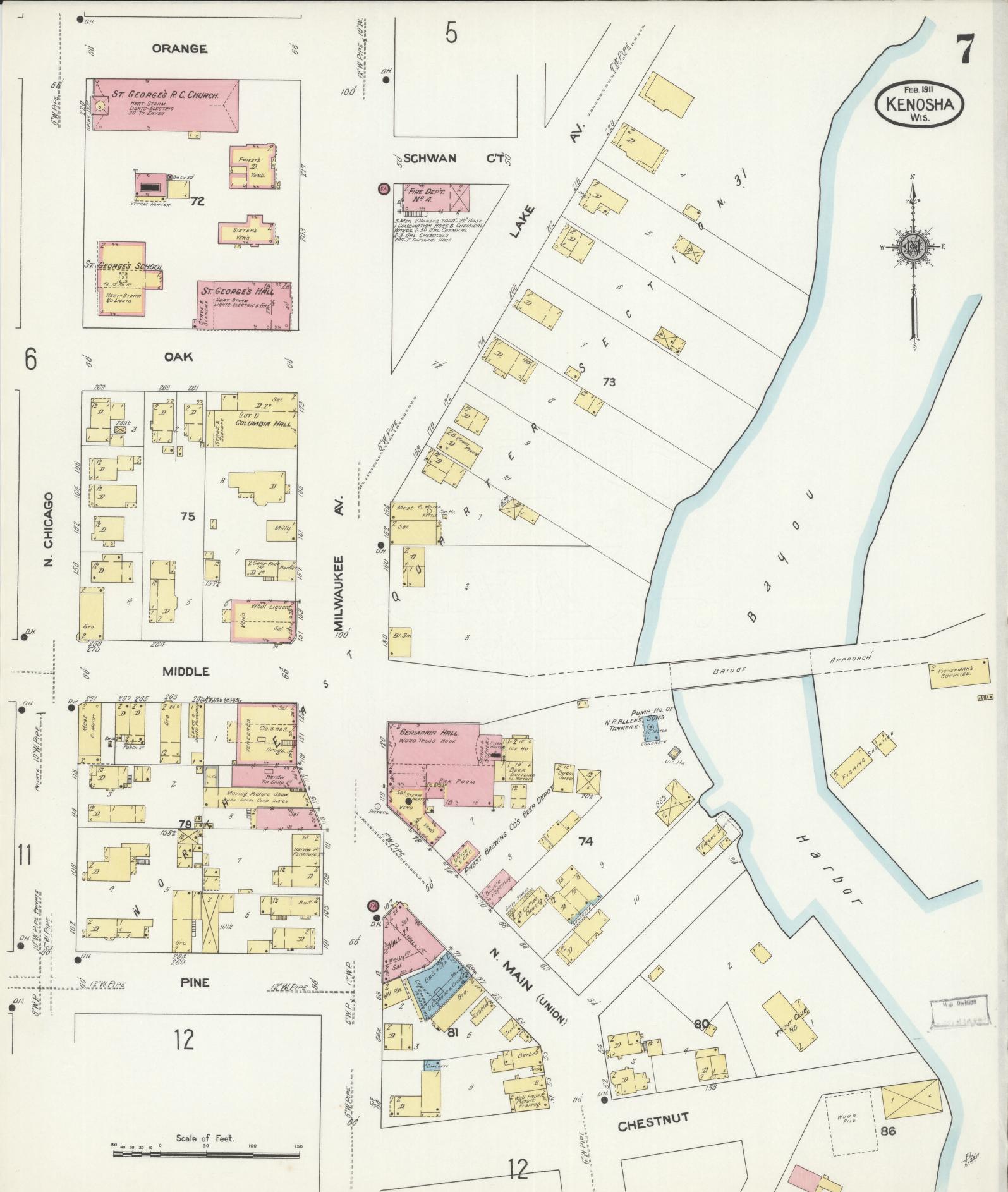 Sanborn Fire Insurance Map from Kenosha, Kenosha County, Wisconsin (1911), Sheet #0007 - Complete Map Set gallery image, historic Sanborn map, vintage wall art, Wisconsin Wisconsin