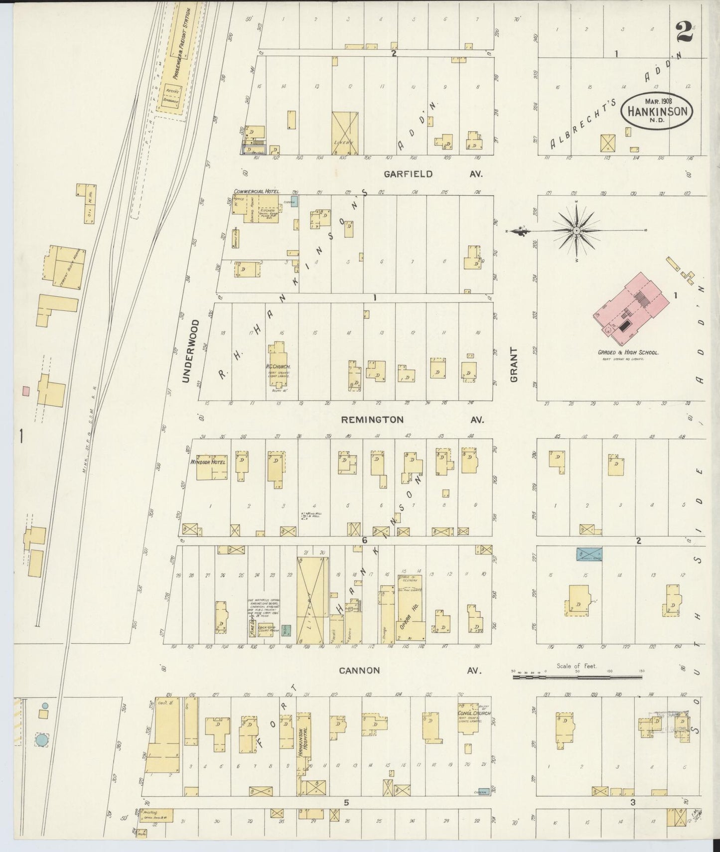 Sanborn Fire Insurance Map from Hankinson, Richland County, North Dakota (1908), Sheet #0002 - Complete Map Set gallery image, historic Sanborn map, vintage wall art, North Dakota North Dakota