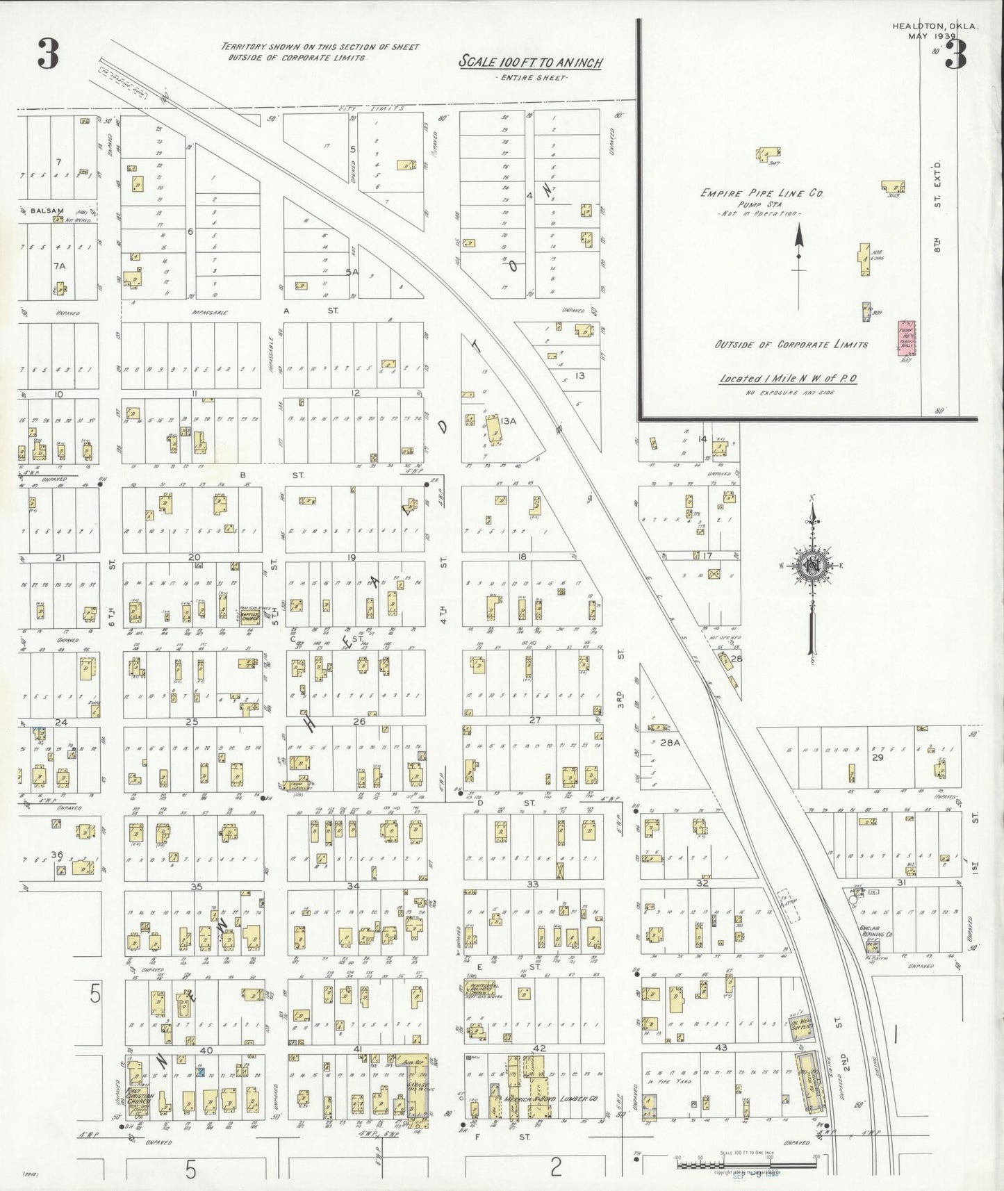 Sanborn Fire Insurance Map from Healdton, Carter County, Oklahoma (1939), Sheet #0003 - Complete Map Set gallery image, historic Sanborn map, vintage wall art, Oklahoma Oklahoma