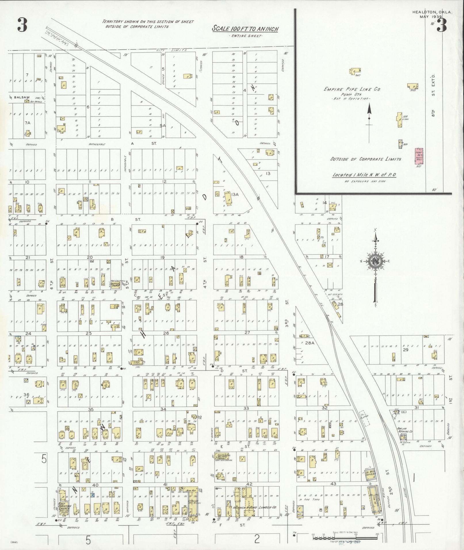 Sanborn Fire Insurance Map from Healdton, Carter County, Oklahoma (1939), Sheet #0003 - Complete Map Set gallery image, historic Sanborn map, vintage wall art, Oklahoma Oklahoma