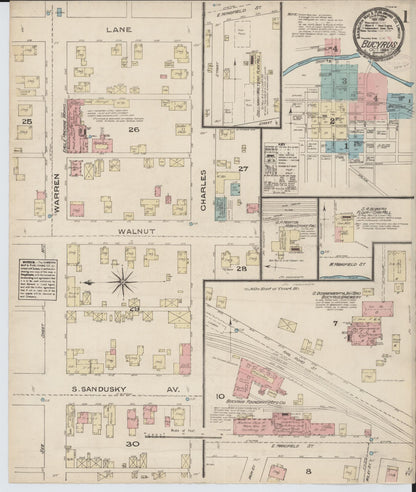 Sanborn Fire Insurance Map from Bucyrus, Crawford County, Ohio (1884), Sheet #0001 - Historic Sanborn Fire Insurance Map Print, vintage old map wall art, antique decor, genealogy gift, Ohio Ohio map