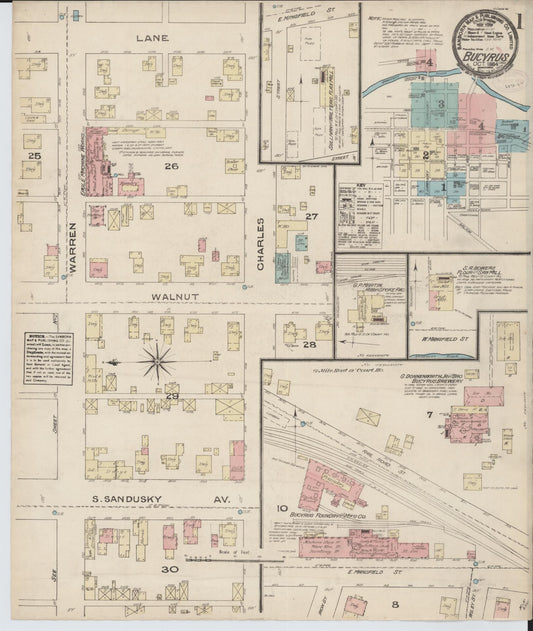 Sanborn Fire Insurance Map from Bucyrus, Crawford County, Ohio (1884), Sheet #0001 - Historic Sanborn Fire Insurance Map Print, vintage old map wall art, antique decor, genealogy gift, Ohio Ohio map