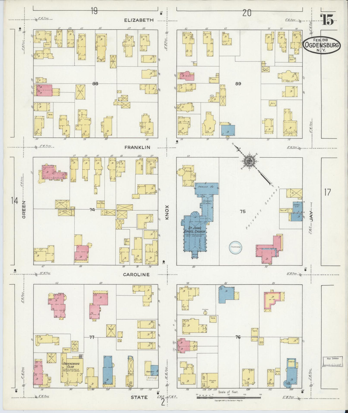 Sanborn Fire Insurance Map from Ogdensburg, St. Lawrence County, New York (1918), Sheet #0015 - Complete Map Set gallery image, historic Sanborn map, vintage wall art, New York New York