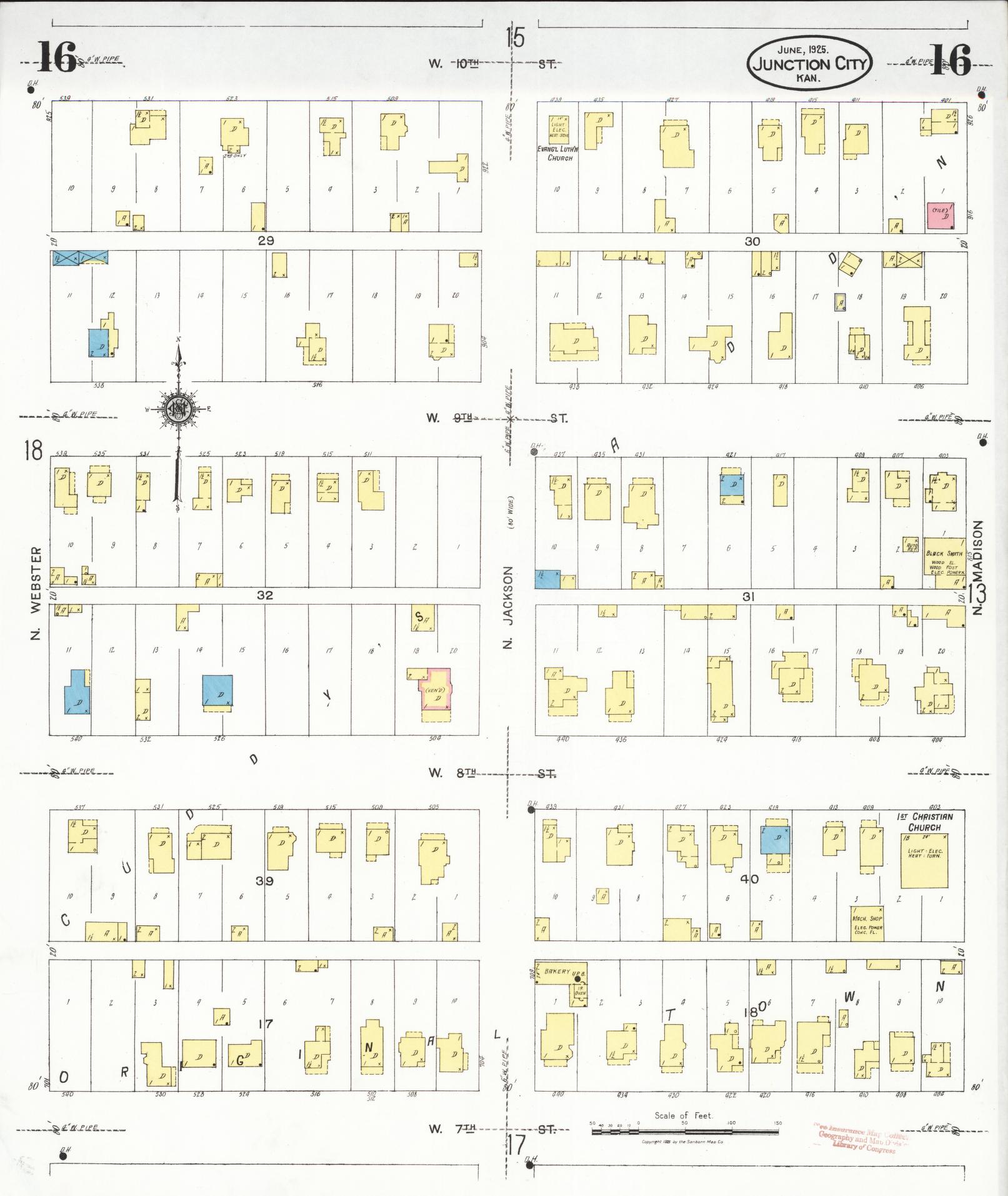 Sanborn Fire Insurance Map from Junction City, Geary County, Kansas (1925), Sheet #0016 - Historic Sanborn Fire Insurance Map Print, vintage old map wall art, antique decor, genealogy gift, Kansas Kansas map
