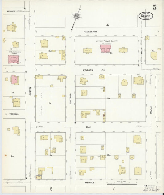 Sanborn Fire Insurance Map from Seguin, Guadalupe County, Texas (1912), Sheet #0005 - Historic Sanborn Fire Insurance Map Print, vintage old map wall art, antique decor, genealogy gift, Texas Texas map