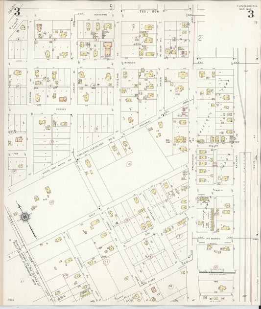 Sanborn Fire Insurance Map from Cleveland, Liberty County, Texas (1939), Sheet #0003 - Historic Sanborn Fire Insurance Map Print, vintage old map wall art, antique decor, genealogy gift, Texas Texas map