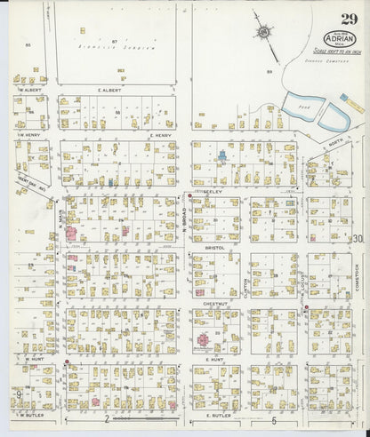Sanborn Fire Insurance Map from Adrian, Lenawee County, Michigan (1916), Sheet #0029 - Historic Sanborn Fire Insurance Map Print, vintage old map wall art, antique decor, genealogy gift, Michigan Michigan map