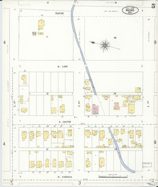 Sanborn Fire Insurance Map from Reno, Washoe County, Nevada (1906), Sheet #0005 - Historic Sanborn Fire Insurance Map Print, vintage old map wall art, antique decor, genealogy gift, Nevada Nevada map