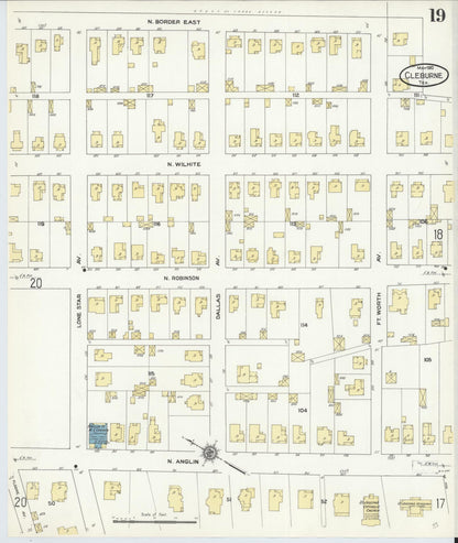 Sanborn Fire Insurance Map from Cleburne, Johnson County, Texas (1910), Sheet #0019 - Historic Sanborn Fire Insurance Map Print, vintage old map wall art, antique decor, genealogy gift, Texas Texas map