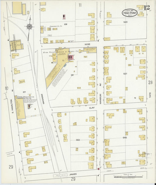 Sanborn Fire Insurance Map from High Point, Guilford County, North Carolina (1917), Sheet #0012 - Historic Sanborn Fire Insurance Map Print, vintage old map wall art, antique decor, genealogy gift, North Carolina North Carolina map
