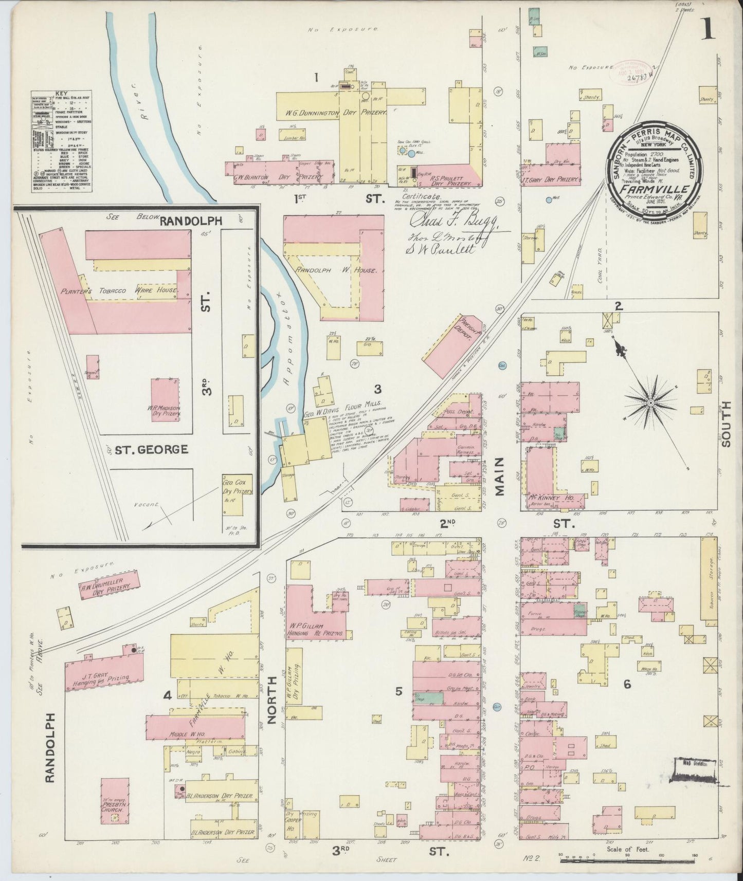 Sanborn Fire Insurance Map from Farmville, Prince Edward County, Virginia. (1891) – Historic Sanborn Fire Insurance Map Print