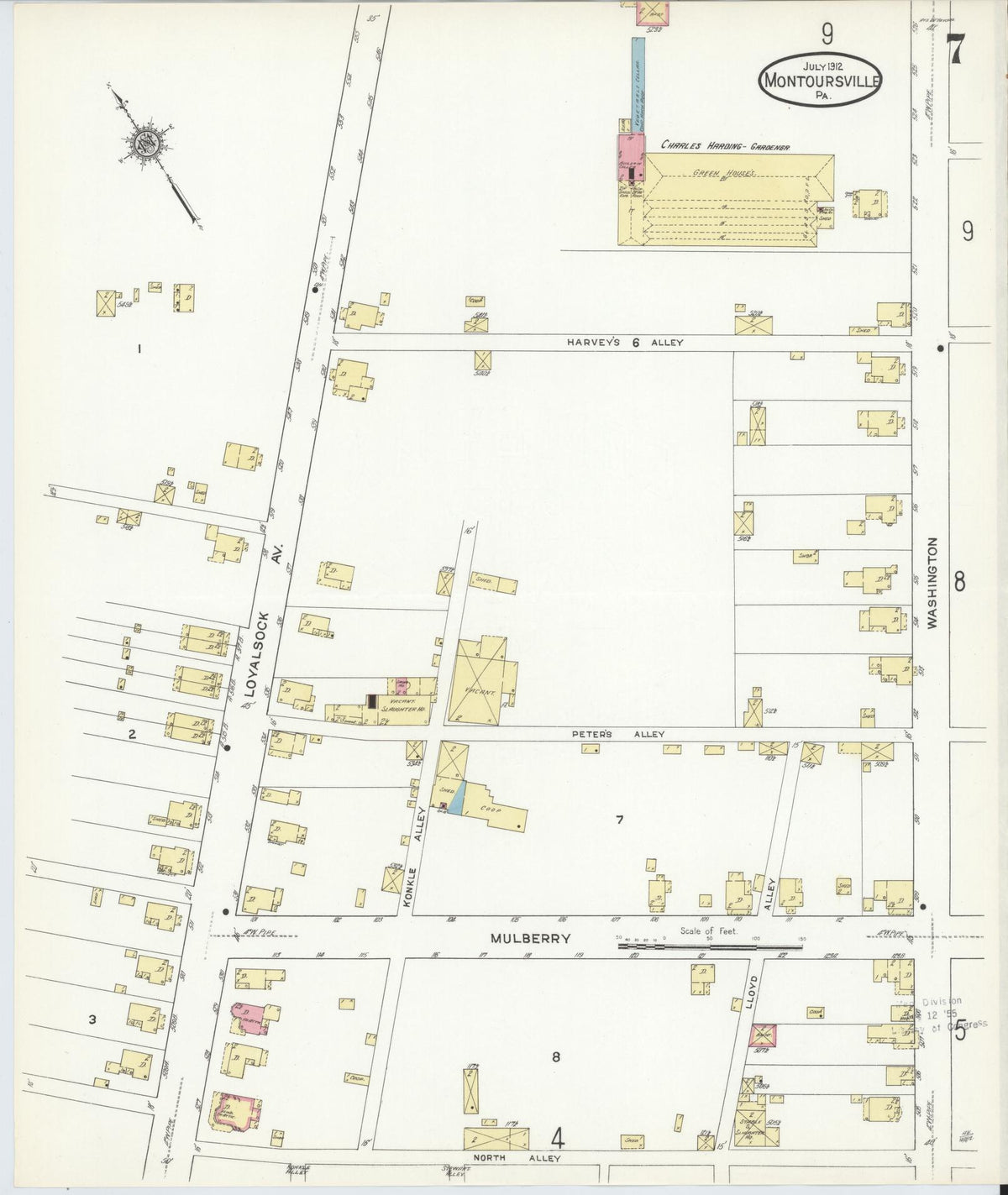 Sanborn Fire Insurance Map from Montoursville, Lycoming County, Pennsylvania (1912), Sheet #0007 - Historic Sanborn Fire Insurance Map Print, vintage old map wall art, antique decor, genealogy gift, Pennsylvania Pennsylvania map