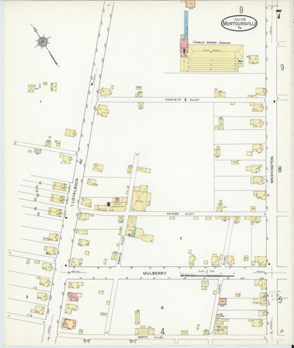 Sanborn Fire Insurance Map from Montoursville, Lycoming County, Pennsylvania (1912), Sheet #0007 - Historic Sanborn Fire Insurance Map Print, vintage old map wall art, antique decor, genealogy gift, Pennsylvania Pennsylvania map